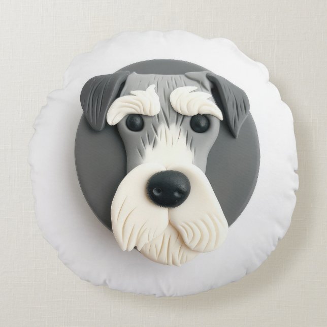 Schnauzer Dog 3D geïnspireerd Rond Kussen (Voorkant)
