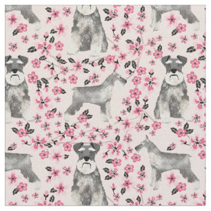 schnauzer dog cherry blosesroze stof