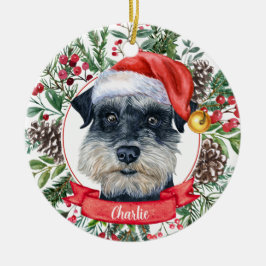 Schnauzer Dog Custom Santa Hat Kerstversier Keramisch Ornament