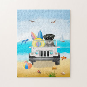 Schnauzer dog Drift op Beach Legpuzzel