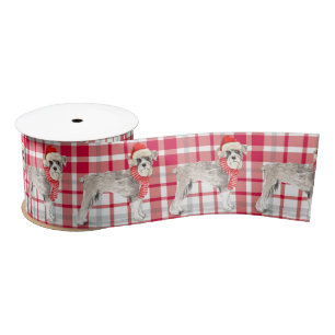 Schnauzer Dog en Red Pset Kerstmis Lint