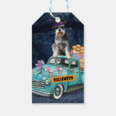 Schnauzer Dog Halloween Truck Scary Night Cadeaulabel (Achterkant)