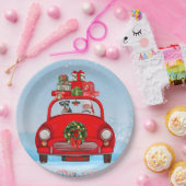 schnauzer Dog in auto met kerstman Papieren Bordje (Feest)