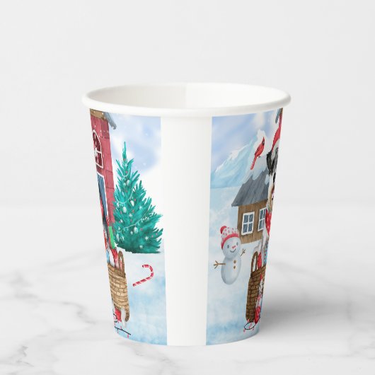 Schnauzer Dog in het sneeuwkersthuis Papieren Bekers (Links)