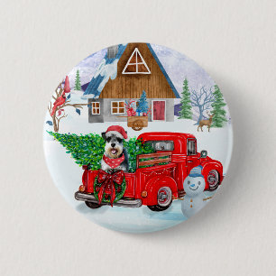 Schnauzer Dog in kerstcadeauwagen Ronde Button 5,7 Cm