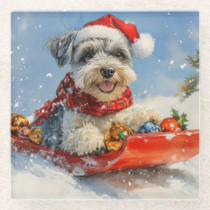 Schnauzer Dog in Sledge Let It Snow Christmas Glazen Onderzetter