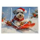 Schnauzer Dog in Sledge Let It Snow Christmas Groot Cadeauzakje (Voorkant)