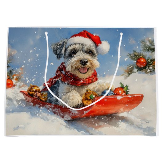 Schnauzer Dog in Sledge Let It Snow Christmas Groot Cadeauzakje (Voorkant)