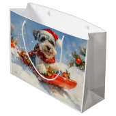 Schnauzer Dog in Sledge Let It Snow Christmas Groot Cadeauzakje (Achterkant Gekanteld)
