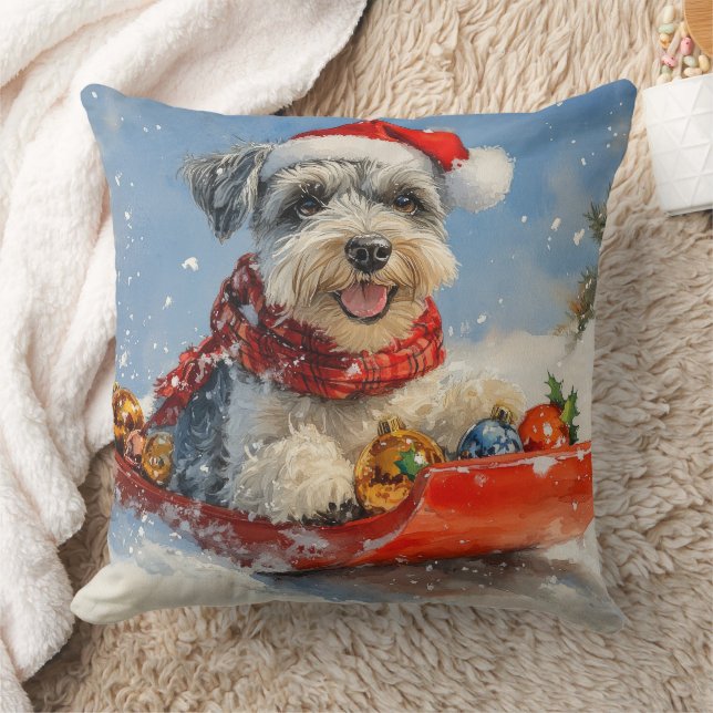 Schnauzer Dog in Sledge Let It Snow Christmas Kussen (Deken)