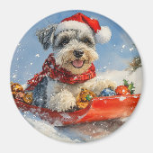Schnauzer Dog in Sledge Let It Snow Christmas Magneet (Voorkant)