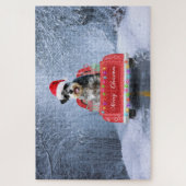 Schnauzer Dog in sneeuw, met kerstmis Legpuzzel (Verticaal)