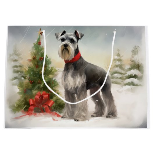 Schnauzer Dog in sneeuwkerst Groot Cadeauzakje (Voorkant)
