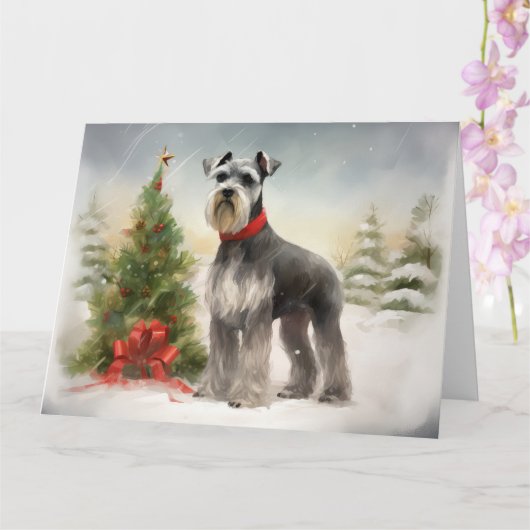 Schnauzer Dog in sneeuwkerst Kaart (Orchidee)
