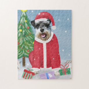 Schnauzer Dog in sneeuwkerst Legpuzzel