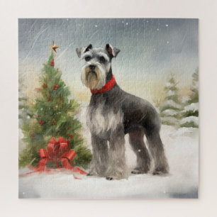 Schnauzer Dog in sneeuwkerst Legpuzzel