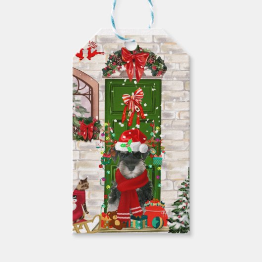 Schnauzer Dog Kerstmis Cadeaulabel (Voorkant)