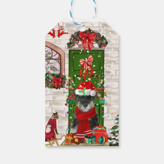 Schnauzer Dog Kerstmis Cadeaulabel (Achterkant)