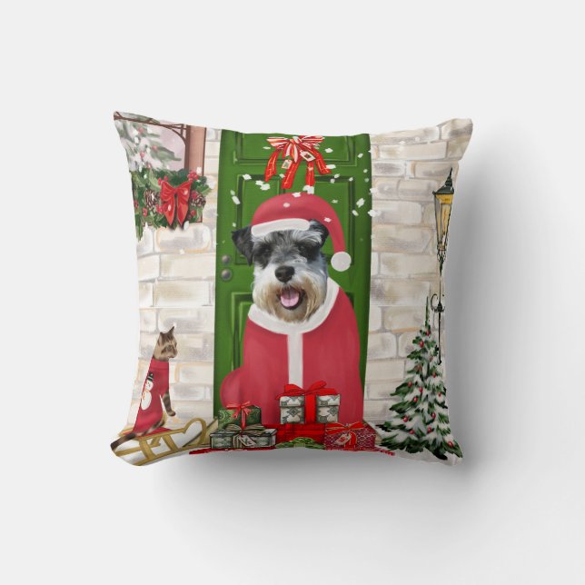 Schnauzer Dog Kerstmis Kussen (Voorkant)