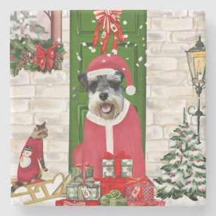 Schnauzer Dog Kerstmis Stenen Onderzetter