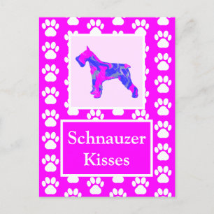 Schnauzer Dog Kisses Silhouet Schattige Roze & Bla Briefkaart