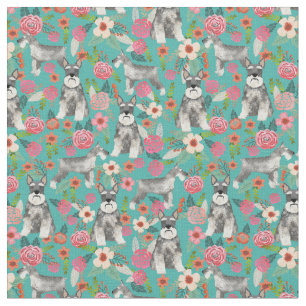 schnauzer dog kroop oren florals aqua stof