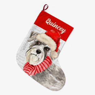 Schnauzer Dog met Naam Wof Achtergrond Grote Kerstsok