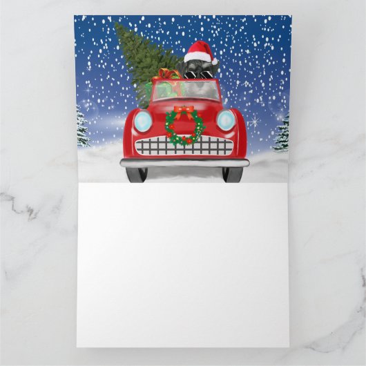 Schnauzer Dog rijdt met sneeuwkerst Kaart (Binnen)