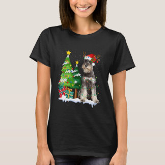 Schnauzer Dog Santa Hat Reindeer Kerstlampjes T-shirt