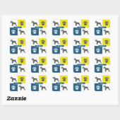 Schnauzer Dog Silhouette & Paw Print Y&B Grid Vierkante Sticker (Vel)