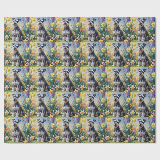 Schnauzer Dog Spring Bloemen Schilderen Cadeaupapier (Vlak)