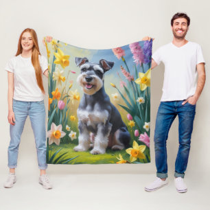Schnauzer Dog Spring Bloemen Schilderen Fleece Deken