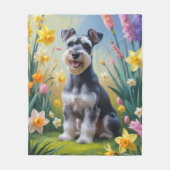 Schnauzer Dog Spring Bloemen Schilderen Fleece Deken (Voorkant)
