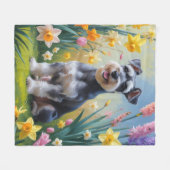 Schnauzer Dog Spring Bloemen Schilderen Fleece Deken (Voorkant (Horizontaal))