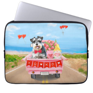 Schnauzer Dog Valentijnsdag Truck Hearts Laptop Sleeve