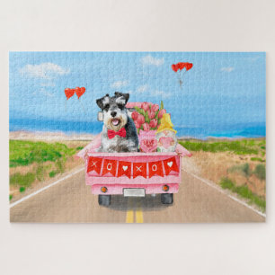 Schnauzer Dog Valentijnsdag Truck Hearts Legpuzzel