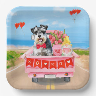 Schnauzer Dog Valentijnsdag Truck Hearts Papieren Bordje