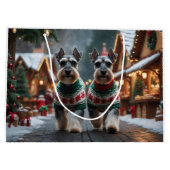 Schnauzer Dogs Christmas Snow Holiday Groot Cadeauzakje (Achterkant)