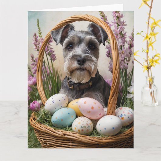 Schnauzer Easter Eggs Kaart (Gele Bloem)