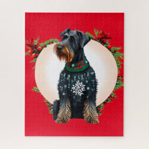 Schnauzer géant de Noël dans un puzzle laide