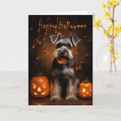 Schnauzer Halloween Kaart (Gele Bloem)