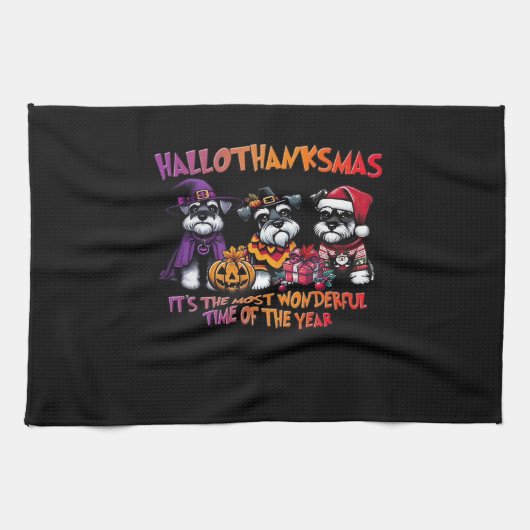 Schnauzer Halloween Thanksgiving Christmas Classic Theedoek (Horizontaal)
