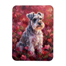 Schnauzer Heart Shaped Wildflowers Flexible Magneet