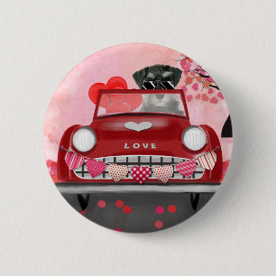 Schnauzer-hond auto met harten Valentijnsdag Ronde Button 5,7 Cm