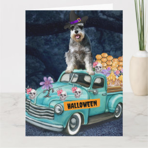 Schnauzer hond Halloween vrachtwagen griezelige na Kaart