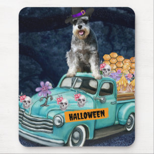 Schnauzer hond Halloween vrachtwagen griezelige na Muismat