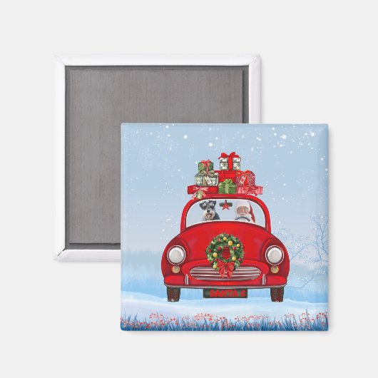 Schnauzer hond in auto met kerstman  magneet (Voorkant / Achterkant)
