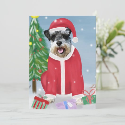 Schnauzer-hond in sneeuw Kerstmis  Kaart (Staand voorkant)