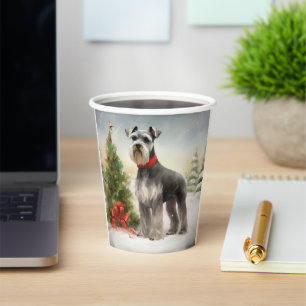 Schnauzer-hond in sneeuw Kerstmis Papieren Bekers