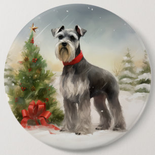 Schnauzer-hond in sneeuw Kerstmis Ronde Button 6,0 Cm